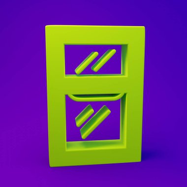 Mor-mavi arkaplanda yeşil pencere ikonu var. Minimalizm kavramı. 3 Boyutlu resimleme.