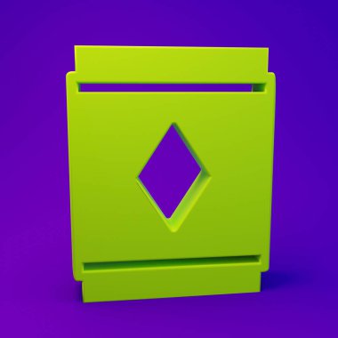 Mor-mavi arkaplanda yeşil sihirli halı ikonu izole edildi. Minimalizm kavramı. 3 Boyutlu resimleme.