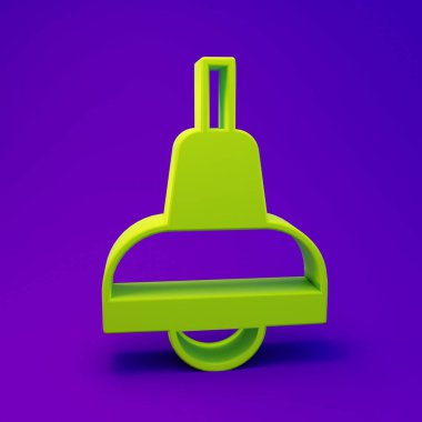 Mor-mavi arkaplanda yeşil lamba asılı ikon. Tavan lambası ampulü. Minimalizm kavramı. 3 Boyutlu resimleme.