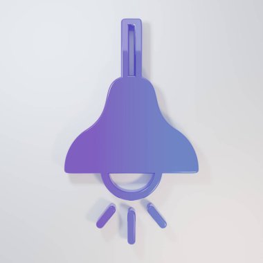 Mor-mavi lamba asılı ikon gri arka planda izole. Tavan lambası ampulü. Minimalizm kavramı. 3 Boyutlu resimleme.