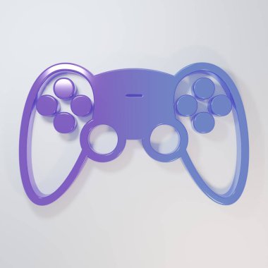 Mor-mavi oyun denetleyici veya oyun konsolu simgesi için joystick gri arkaplanda izole. Minimalizm kavramı. 3 Boyutlu resimleme.