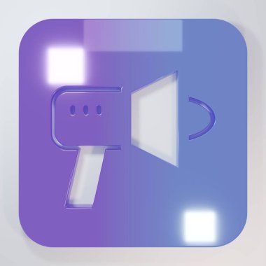 Mor-mavi Megafon simgesi gri arkaplanda izole edilmiş. Sözcü işareti. Minimalizm kavramı. 3 Boyutlu resimleme.