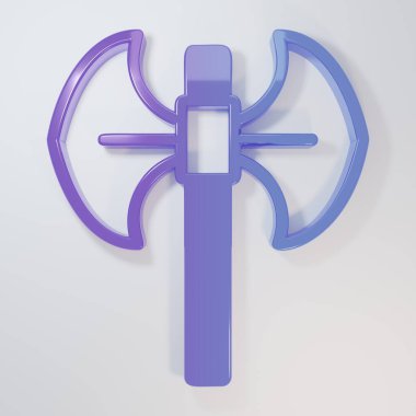 Mor-mavi ortaçağ kutup balta simgesi gri arkaplanda izole edilmiş. Minimalizm kavramı. 3 Boyutlu resimleme.