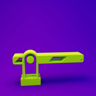 Mor-mavi arka planda yeşil park aracı bariyeri simgesi izole edildi. Sokak durağı sınırı. Minimalizm kavramı. 3 Boyutlu resimleme.