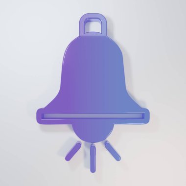 Mor-mavi alarm zili simgesi gri arkaplanda izole edildi. Yangın alarmı. Servis zili, el zili işareti, uyarı sembolü. Minimalizm kavramı. 3 Boyutlu resimleme.