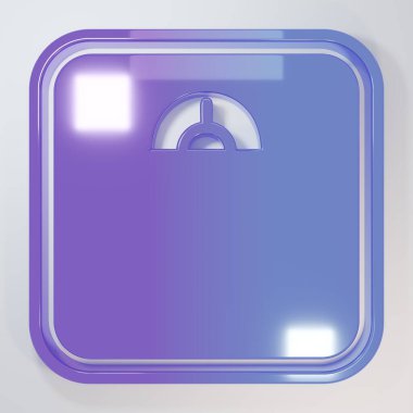 Mor-mavi banyo ölçekli ikon gri arka planda izole edilmiş. Ağırlık ölçme ekipmanı. Ağırlık ölçeği spor konsepti. Minimalizm kavramı. 3 Boyutlu resimleme.