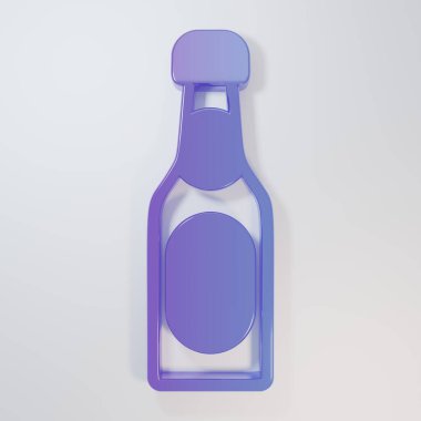 Mor-mavi şampanya şişesi ikonu gri arka planda izole edilmiş. Minimalizm kavramı. 3 Boyutlu resimleme.