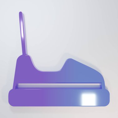 Gri arkaplanda Mor-mavi renkli Bumper araba simgesi var. Eğlence parkı. Çocuklar için eğlence parkı, eğlence parkı. Minimalizm kavramı. 3 Boyutlu resimleme.