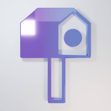 Mor-mavi kuş evi simgesi gri arkaplanda izole edildi. Yuva kutusu kuş evi, kuşlar için ev yapımı bina. Minimalizm kavramı. 3 Boyutlu resimleme.