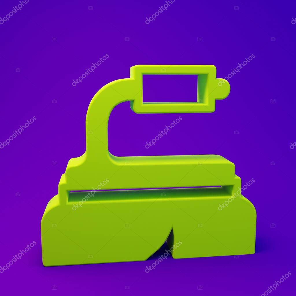 Green Brush for cleaning icon isolated on purple-blue background. Cleaning service concept. Minimalism concept. 3D render illustration.