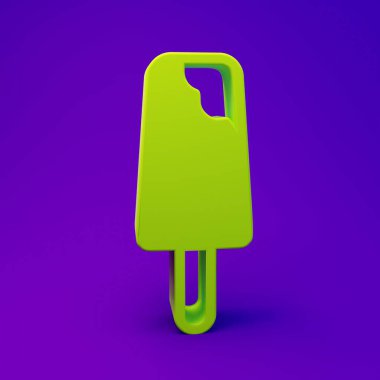 Mor-mavi arkaplanda izole edilmiş yeşil dondurma ikonu. Güzel sembol. Minimalizm kavramı. 3 Boyutlu resimleme.