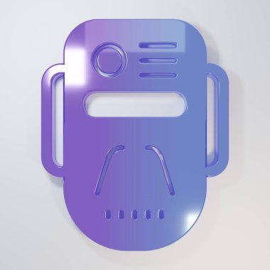 Mor-mavi yapay zeka robot simgesi gri arkaplanda izole edildi. Makine öğrenme, bulut hesaplama. Minimalizm kavramı. 3 Boyutlu resimleme.