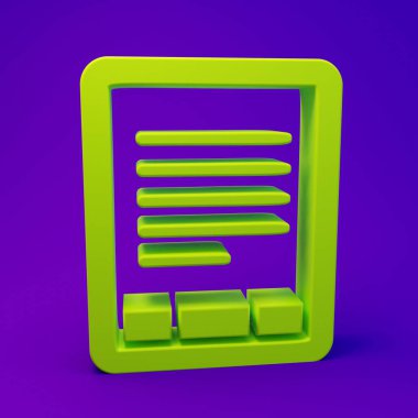 Yeşil E-Book okuyucu simgesi mor-mavi arka planda izole edildi. Minimalizm kavramı. 3 Boyutlu resimleme.