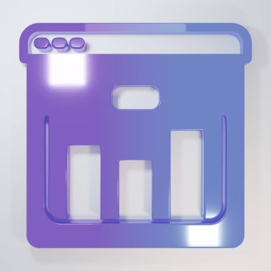Borsa büyüme grafikleri ve gri arka planda izole para ikonu içeren mor-mavi tarayıcı. Ekranda ok grafikleri olan bir monitör. Minimalizm kavramı. 3 Boyutlu resimleme.