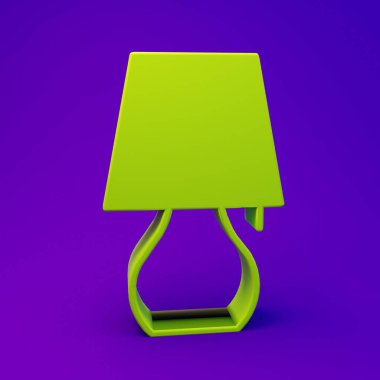 Mor-mavi arkaplanda yeşil masa lambası simgesi izole edildi. Gece lambası. Minimalizm kavramı. 3 Boyutlu resimleme.