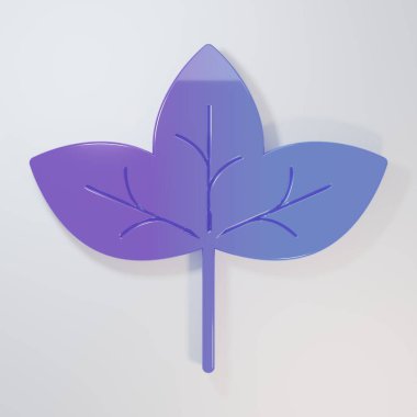 Mor-mavi Yaprak simgesi gri arkaplanda izole edildi. İşaret bırakıyor. Taze doğal ürün sembolü. Minimalizm kavramı. 3 Boyutlu resimleme.