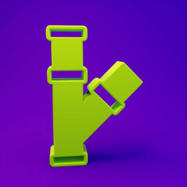 Yeşil Endüstri metalik boru ikonu mor-mavi arka planda izole edildi. Tesisat boru hattının farklı şekillerde parçaları. Minimalizm kavramı. 3 Boyutlu resimleme.