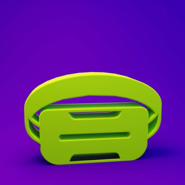 Mor-mavi arkaplanda izole edilmiş yeşil sanal gerçeklik gözlüğü simgesi. Stereoskopik 3D VR maskesi. Optik baş monte edildi. Minimalizm kavramı. 3 Boyutlu resimleme.