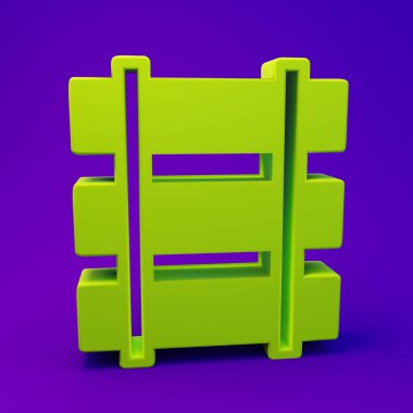 Yeşil Demiryolu, demiryolu ikonu mor-mavi arka planda izole edilmiş. Minimalizm kavramı. 3 Boyutlu resimleme.