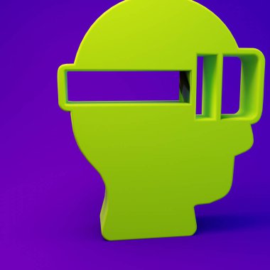 Mor-mavi arkaplanda izole edilmiş yeşil sanal gerçeklik gözlüğü simgesi. Stereoskopik 3D VR maskesi. Optik baş monte edildi. Minimalizm kavramı. 3 Boyutlu resimleme.
