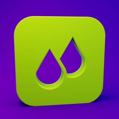 Mor-mavi arkaplanda yeşil su damlası simgesi izole edildi. Minimalizm kavramı. 3 Boyutlu resimleme.