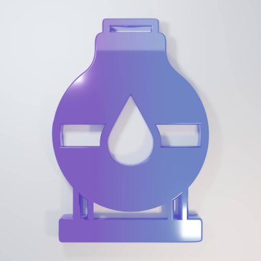 Mor-mavi depolama ikonu gri arka planda izole edildi. Petrol ve gaz endüstrisi için gemi deposu. Petrol tankı teknoloji istasyonu. Minimalizm kavramı. 3 Boyutlu resimleme.