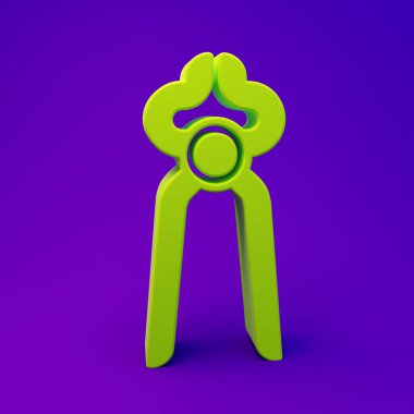 Yeşil Blacksmith pense araç simgesi mor-mavi arka planda izole. Minimalizm kavramı. 3 Boyutlu resimleme.