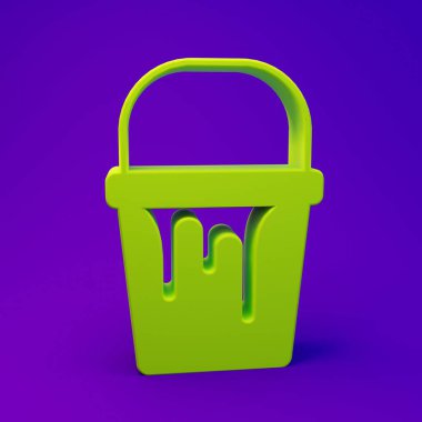 Mor-mavi arka planda izole edilmiş yeşil renkli kova simgesi. Minimalizm kavramı. 3 Boyutlu resimleme.