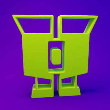 Mor-mavi arkaplanda izole edilmiş yeşil dürbün simgesi. Yazılım işareti bul. Casus ekipman sembolü. Minimalizm kavramı. 3 Boyutlu resimleme.