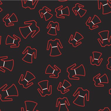 Çizgi Kadını kıyafet ikonu siyah arka planda izole edilmiş kusursuz desen. Kıyafet tabelası. Vektör.