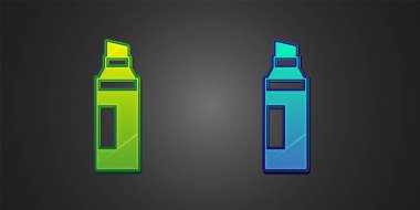 Siyah arkaplanda yeşil ve mavi İşaret kalem simgesi izole edildi. Vektör.