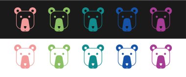 Ayı baş simgesini siyah beyaz arkaplanda izole et. Vektör.