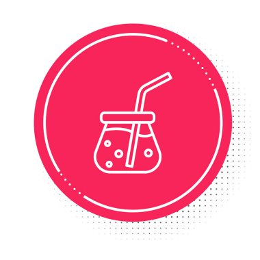 Beyaz çizgi Taze smoothie simgesi beyaz arkaplanda izole edildi. Kırmızı daire düğmesi. Vektör.