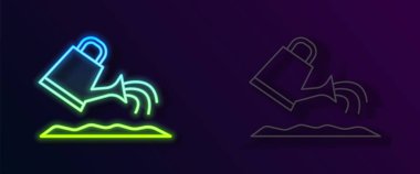 Parlayan neon hattı, siyah arkaplanda izole edilmiş bir konserve kutusu simgesi. Sulama sembolü. Vektör.