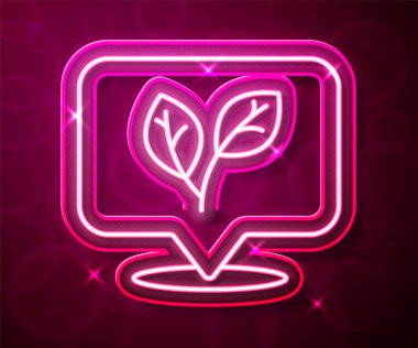 Parlayan neon hattı Yaprak simgesi kırmızı arkaplanda izole edildi. İşaret bırakıyor. Taze doğal ürün sembolü. Vektör.