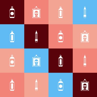 Patlamış sanat eserleri sprey sprey boya, resim kalemi ve kalem kalemlerini silgi simgesiyle ayarla. Vektör.