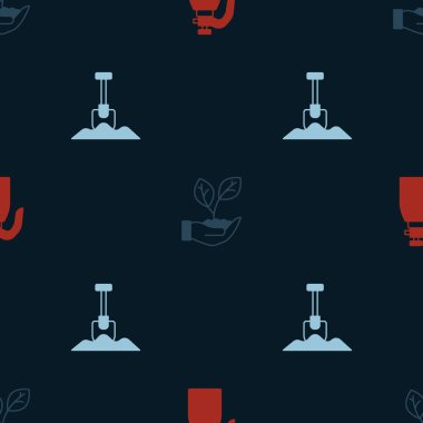 Bahçe spreyini su için hazırla. Yaprak elinde, kürek ise pürüzsüz bir desen. Vektör.