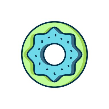 Beyaz arka planda izole edilmiş tatlı jöleli donut. Düz çizgili, gölgeli. Vektör.