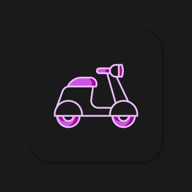 Siyah arkaplanda izole edilmiş ana hatlı Scooter simgesi. Düz çizgili, gölgeli. Vektör.