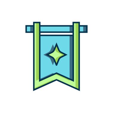 Doldurulmuş Ortaçağ bayrağı simgesi beyaz arkaplanda izole edildi. Bir kral ya da kraliçe tarafından yönetilen ülke, devlet ya da bölge. Düz çizgili, gölgeli. Vektör.