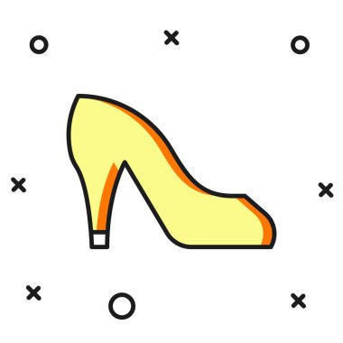 Beyaz arka planda izole edilmiş yüksek topuklu kadın ayakkabısı. Düz çizgili, gölgeli. Vektör.