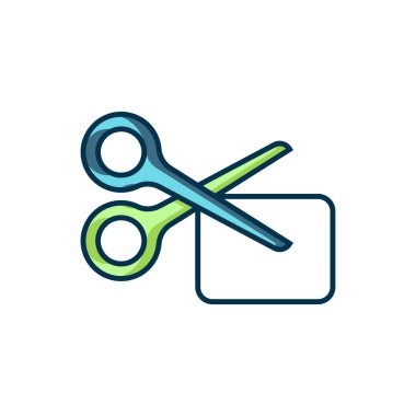 Doldurulmuş makas, beyaz arkaplanda izole edilmiş indirim kuponu simgesini keser. Online bir süpermarkette düşük fiyattan ya da yarı fiyatına satış yapma fikri. Düz çizgili, gölgeli. Vektör.