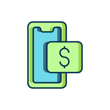 Doldurulmuş cep telefonu ve alışveriş arabası simgesi beyaz arka planda izole edilmiş. İnternetten satın alma sembolü. Süpermarket sepeti sembolü. Düz çizgili, gölgeli. Vektör.