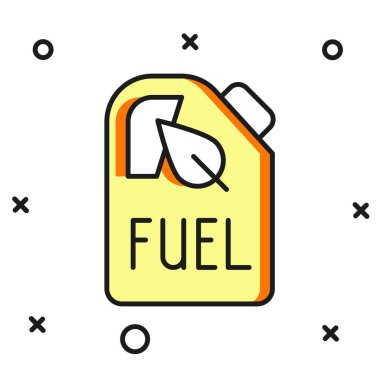 Beyaz arka planda izole edilmiş biyoyakıt biyo yakıt kutusu ikonu. Çevre biyolojisi ve namlusu. Yeşil çevre ve geri dönüşüm. Düz çizgili, gölgeli. Vektör.