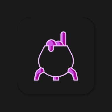 Siyah arkaplanda izole edilmiş ana hatlı cadı kazanı simgesi. Mutlu Cadılar Bayramı Partisi. Düz çizgili, gölgeli. Vektör.