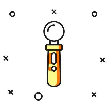 Doldurulmuş VR oyun simgesi beyaz arkaplanda izole edildi. Sanal gerçeklik deneyimi, mevcudiyet hissi, konum takip teknolojisi cihazı. Düz çizgili, gölgeli. Vektör.