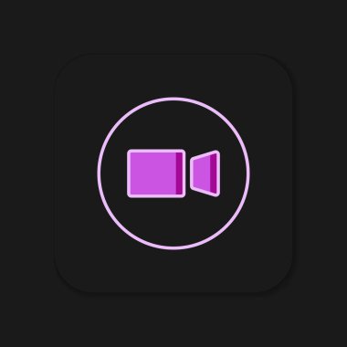 Siyah arkaplanda izole edilmiş ana hatlı görüntülü sohbet ikonu. Çevrimiçi iş görüşmesi formu. Uzak proje yönetimi. Düz çizgili, gölgeli. Vektör.