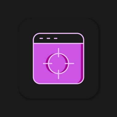 Ana hatları doldurulmuş hedef finansal hedef kavramı simgesi siyah arkaplanda izole edildi. Sembolik hedeflere ulaşım, başarı. Düz çizgili, gölgeli. Vektör.