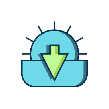 Doldurulmuş Sunset simgesi beyaz arkaplanda izole edildi. Düz çizgili, gölgeli. Vektör.