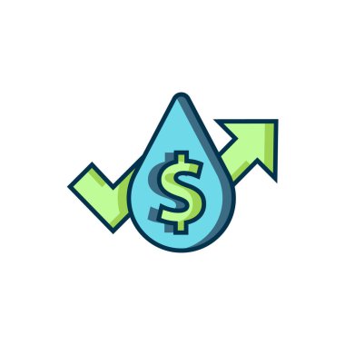 Doldurulmuş petrol fiyatlarındaki artış simgesi beyaz arkaplanda izole edilmiş. Petrol endüstrisi krizi konsepti. Düz çizgili, gölgeli. Vektör.